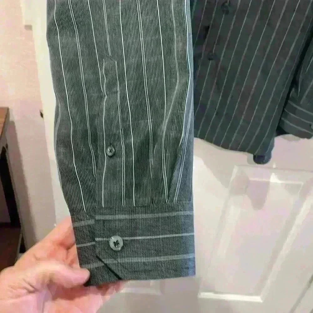 George Mens LS XL 46-48.. charcoal grey plaid stripe Pit2Pit 26”see more info - Picture 4 of 4